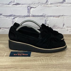 Clarks Sharon Dasher Black Bow Suede Loafers